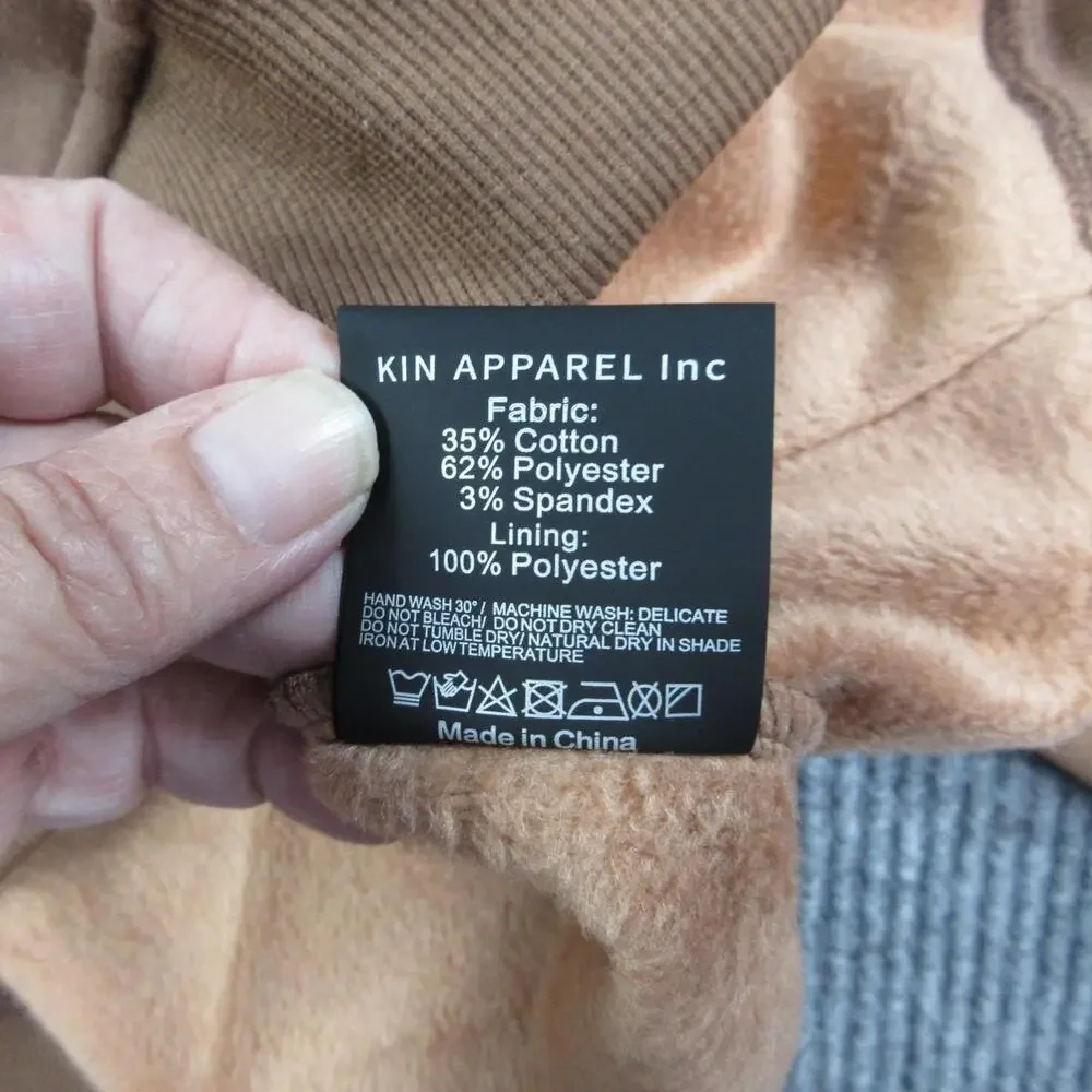 Kin. Hoodie Mens L Brown Pullover Hooded Pockets Satin Lined Embroidered NWT